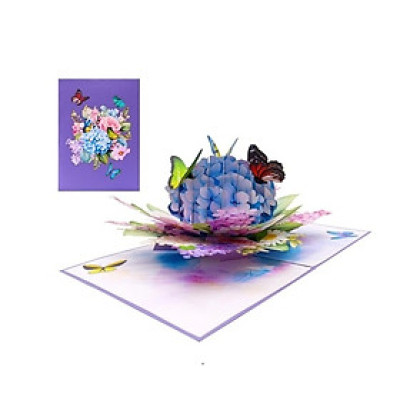 Thiệp 3D Pop Up Hoa Cẩm Tú Cầu & Bướm – Thiệp Hoa Nghệ Thuật, Chúc Mừng, Sinh Nhật, F47, Lãng Mạn