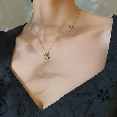 Dây chuyền nữ titan thời trang con bướm phun cát thép không gỉ trangsucpt có 3 màu sắc DCNUT11