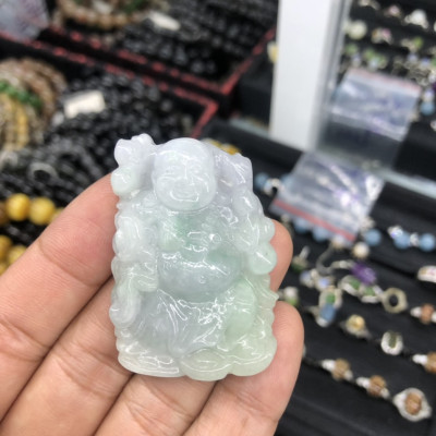 Mặt dây chuyền phật Di Lặc gánh đào phong thủy đá ngọc cẩm thạch