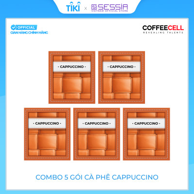 Combo 5 Gói Cà Phê Cappuccino Vị Hạt Phỉ Với Nhân Sâm Trắng Thượng hạng COFFEECELL (5 gói x 15g) - Hương thơm nhẹ nhàng, Vị cà phê đậm đà, Bọt sữa bồng bềnh - Hàng Chính Hãng
