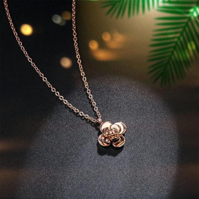 Dây chuyền nữ titan thời trang cao cấp mặt hình bông hoa trà thép không gỉ trangsucpt 3 màu DCNUT22