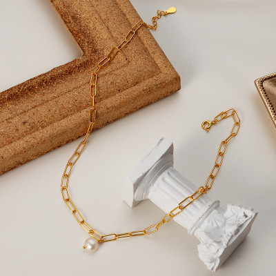 Dây chuyền vòng cổ hợp kim titan không han gỉ mix hạt châu basic đơn giản mà cá tính