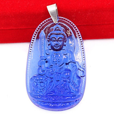 Mặt phật Văn Thù Bồ Tát thủy tinh xanh dương 3.6cm