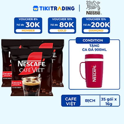 [Tặng Ca đá 900ML] Combo 3 Bịch Cà phê Hòa tan NESCAFÉ CAFÉ VIỆT 35 gói Vị Mạnh đặc trưng