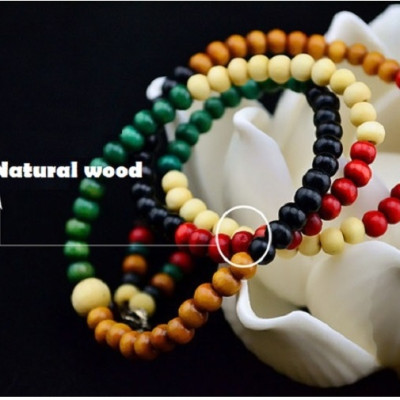 Vòng tay ngũ sắc, phong cách phật giáo, 108 hạt, gỗ tự nhiên 100%, Kèm túi đựng Cung hỷ