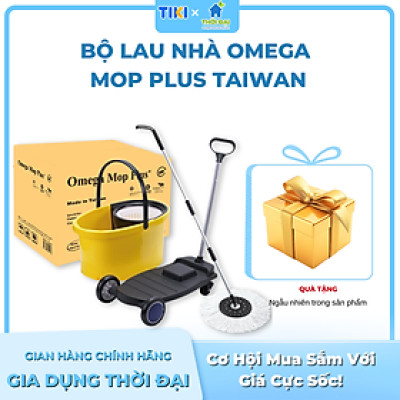 Bộ Lau Nhà 360 độ Omega Mop Plus công nghiệp (xô lớn + xe đẩy + xoay tay)