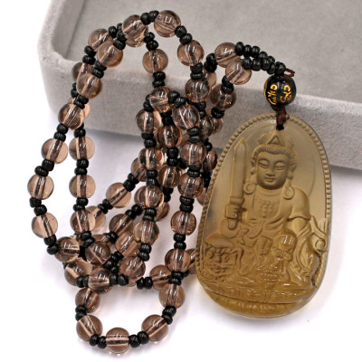Vòng cổ Văn Thù Bồ Tát thạch anh khói 5 cm DHBNN3