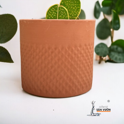 Chậu Gốm Đất Nung Vân Trụ Kim Cương  D14cm X H13cm