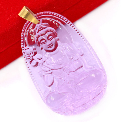 [Tuổi Ngọ] Mặt Dây Chuyền Phật Đại Thế Chí Bồ Tát Đá Pha Lê Tím Size Nhỏ 3.6cm & Size Lớn 5cm- Tặng Kèm Móc Inox - Phong Thủy 868 - May Mắn - Bình An