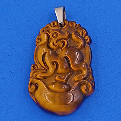 Mặt dây chuyền tuổi Tuất đá mắt hổ 3.6cm - Mặt size nhỏ