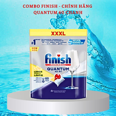 Combo Viên rửa bát Finish Quantum Ultiamte 60 viên + 1.2kg Muối rửa bát finish làm mềm nước dùng cho máy rửa bát