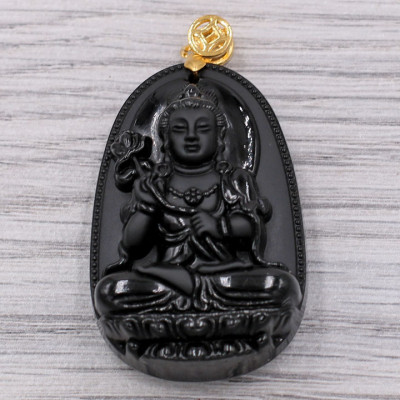 Mặt Đại Thế Chí Bồ Tát - thạch anh đen 4.3cm - tuổi Ngọ