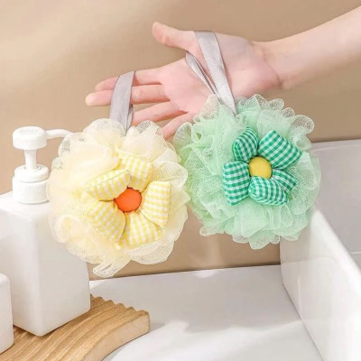 Combo 2 Bông Tắm Hình Hoa Sọc Caro Tạo Bọt Chất Liệu Lưới Tròn Mềm Mại - Giao màu ngẫu nhiên