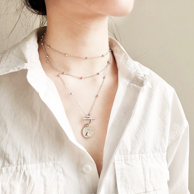 Vòng cổ dây chuyền đồng xu đơn giản nhiều lớp đa phong cách