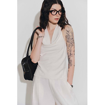 DOTTIE - Áo cổ đổ cột dây - Be nhạt - T1129