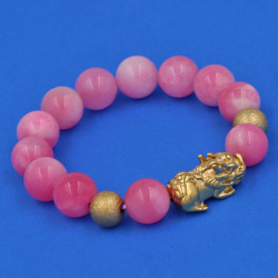 Vòng tay Đá Ngọc Tủy Hồng 12 ly - cẩn Tỳ Hưu Phong Thủy inox vàng VGTHTHHBV12 - hợp mệnh Hỏa, mệnh Thổ