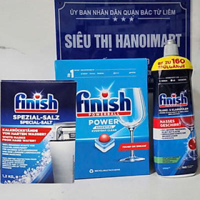 Bộ muối rửa bát Finish+ 100 viên rửa bát Finish+ chai bóng Alio 1000ml