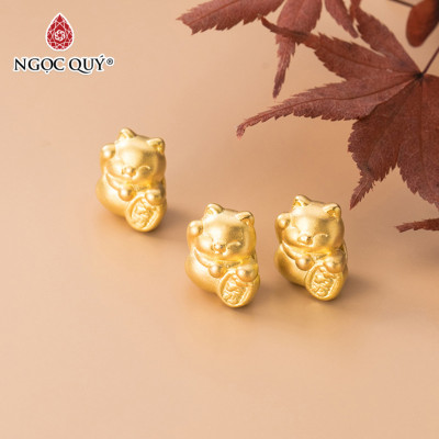 Charm mèo thần tài may mắn bạc mạ vàng - Ngọc Quý Gemstones