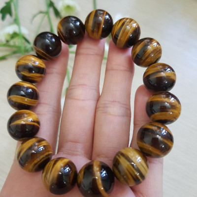 Vòng tay nam đá mắt hổ nâu đồng trục, hàng VIP, đá thiên nhiên bóng đẹp, hạt 14 li, nâng tầm phong cách, cá tính cho phái mạnh 