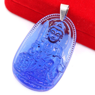 Mặt phật Văn Thù Bồ Tát thủy tinh xanh dương 3.6cm