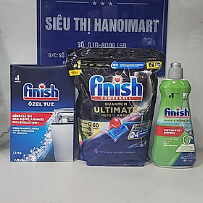 Combo Viên rửa bát Eco 70 viên + Bóng finish Eco 0% 400ml + Muối finish 1,5kg