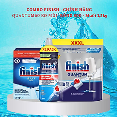 Combo Viên rửa bát Finish Quantum Max 60 viên+Muối rửa bát 1,5kg+Bóng 800ml finish dùng cho máy rửa bát