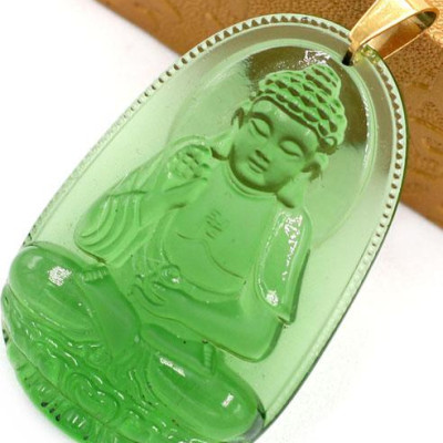Mặt dây chuyền Phật A Di Đà pha lê xanh lá 5cm - Phật bản mệnh tuổi Tuất, Hợi - mặt phật size lớn