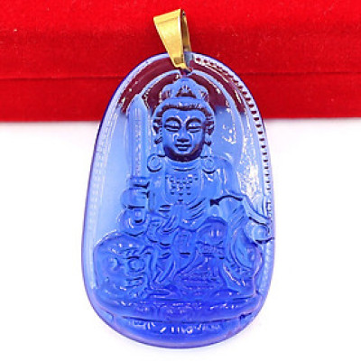 [Tuổi Mão] Mặt Dây Chuyền Phật Văn Thù Bồ Tát Đá Pha Lê Xanh Dương Size Nhỏ 3.6cm & Size Lớn 5cm - Tặng Kèm Móc Inox - Phong Thủy 868 - May Mắn - Bình An