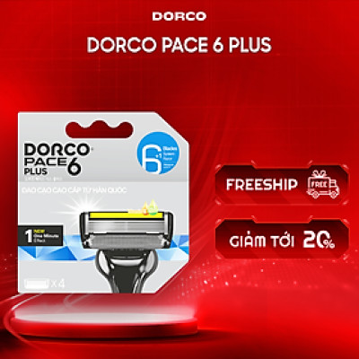 DORCO PACE 6 - Dao Cạo Hàn Quốc 6 Lưỡi - Hộp Gồm 4 Đầu Cạo