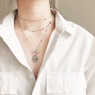 Vòng cổ dây chuyền đồng xu đơn giản nhiều lớp đa phong cách