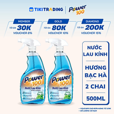Combo 2 Chai Nước Lau Kính POWER100 Hương Bạc Hà 500mlx2