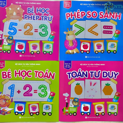 Combo 8 cuốn Sách tự xóa: Chữ cái - Toán - Chữ số - Hình khối & Màu sắc - Bé học phép trừ - Phép so sánh - Bé học toán - Toán tư duy (tặng kèm bút) - NTbooks