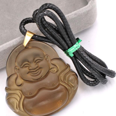 Dây chuyền mặt Phật Di Lặc - đá Obsidian (4.6cm x 4.8cm) DEPDLN23 - kèm hộp nhung