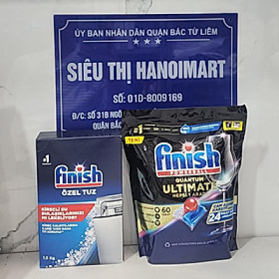 COMBO FINISH: Viên rửa bát Quantum max 60 viên + Muối 1,2kg