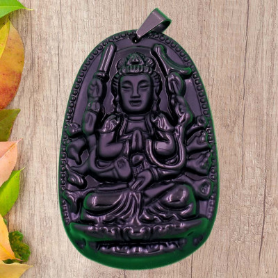 Mặt Phật Thiên Thủ Thiên Nhãn - thạch anh đen 4.3cm - tuổi Tý