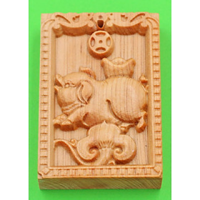 Mặt gỗ ngọc am - 12 con giáp - khắc hình tuổi Hợi MGCG3