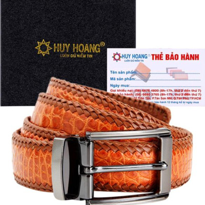 Thắt Lưng Nam Da Cá Sấu Đan Viền Đầu Kim Huy Hoàng HT4279 - Vàng