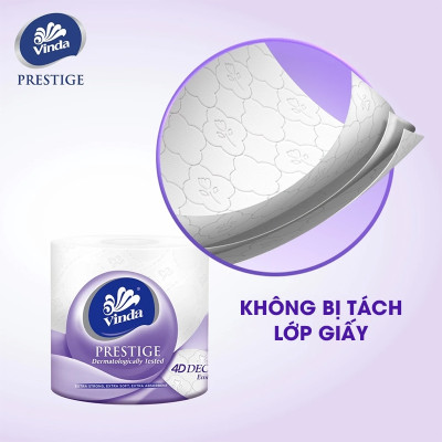 [MUA 1 THÙNG GVS PRESTIGE 4D TẶNG 1 LỐC GVS PRESTIGE 4D + ẤM TRÀ] Giấy vệ sinh cao cấp Vinda Prestige 4D 3 lớp (8 Cuộn)