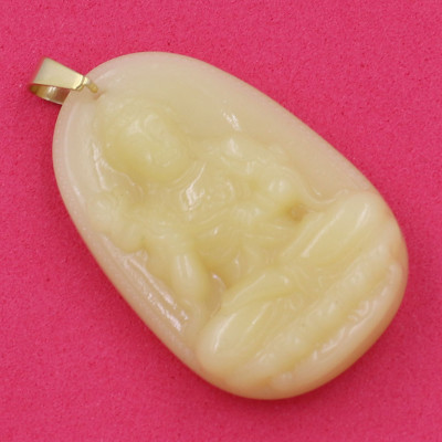 [Tuổi Ngọ] Mặt Dây Chuyền Phật Đại Thế Chí Bồ Tát Đá Thạch Anh Vàng Size Nhỏ 3.6cm & Size Lớn 4.3cm - Tặng Kèm Móc Inox - Phong Thủy 868 - May Mắn - Bình An