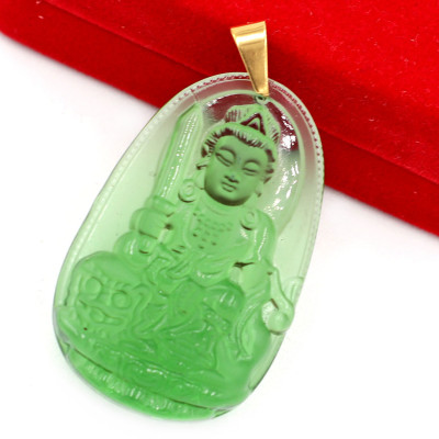 [Tuổi Mão] Mặt Dây Chuyền Phật Văn Thù Bồ Tát Đá Pha Lê Xanh Lá Size Nhỏ 3.6cm & Size Lớn 5cm - Tặng Kèm Móc Inox - Phong Thủy 868 - May Mắn - Bình An