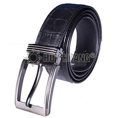 Dây nịt nam da cá sấu Huy Hoàng viền da 4P đầu kim màu đen HC4823