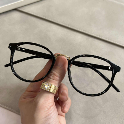 Gọng Kính, Kính Mắt Thời Trang Mắt Tròn Gọng Nhựa Dẻo Màu Đen