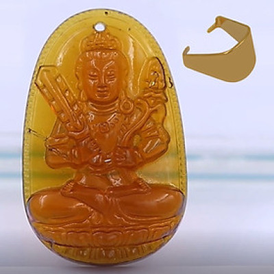 [Tuổi Sửu, Dần] Mặt Dây Chuyền Phật Hư Không Tạng Bồ Tát Đá Pha Lê Trà Size Nhỏ 3.6cm - Tặng Kèm Móc Inox - Phong Thủy 868 - May Mắn - Bình An