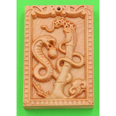 Mặt gỗ ngọc am - 12 con giáp - khắc hình tuổi Tỵ