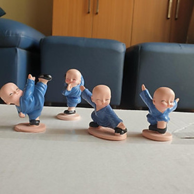 Bộ 4 Chú Tiểu Luyện Võ Siêu Đáng Yêu, 4 chú tiểu tập võ, trang trí ô tô, xe hơi, 4 chú tiểu đánh võ