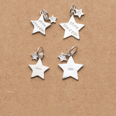 Combo 3 cái charm bạc treo hình sao năm cánh có khắc chữ "Shine like a star"  - Ngọc Quý Gemstones