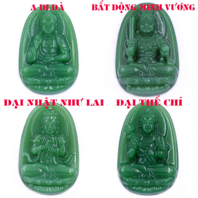 Mặt dây chuyền Phật Bất động minh vương đá xanh 2.2 x 3.6cm ( size trung ) kèm vòng cổ dây chuyền inox + móc inox, Phật bản mệnh