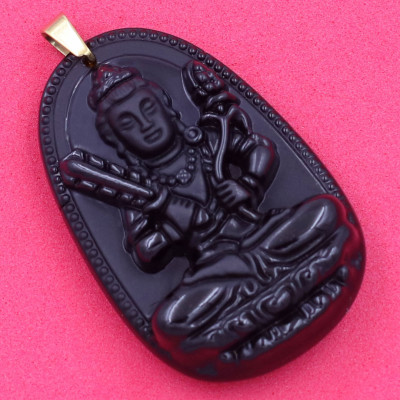 Mặt Phật Hư Không Tạng bồ tát - thạch anh đen 5cm - kèm hộp nhung - tuổi Sửu, Dần