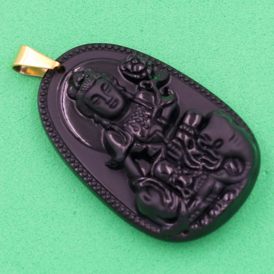 Mặt Phật Bồ tát Phổ hiền đá thạch anh đen 4.3 cm