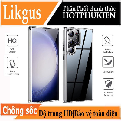 Ốp lưng chống sốc cho Samsung Galaxy S24 Ultra , S23 Ultra ,  S22 Ultra , S25 Ultra , Note 10 Plus hiệu Likgus Crashproof mặt lưng cường lực viền dẻo chống ố vàng - Hàng nhập Khẩu